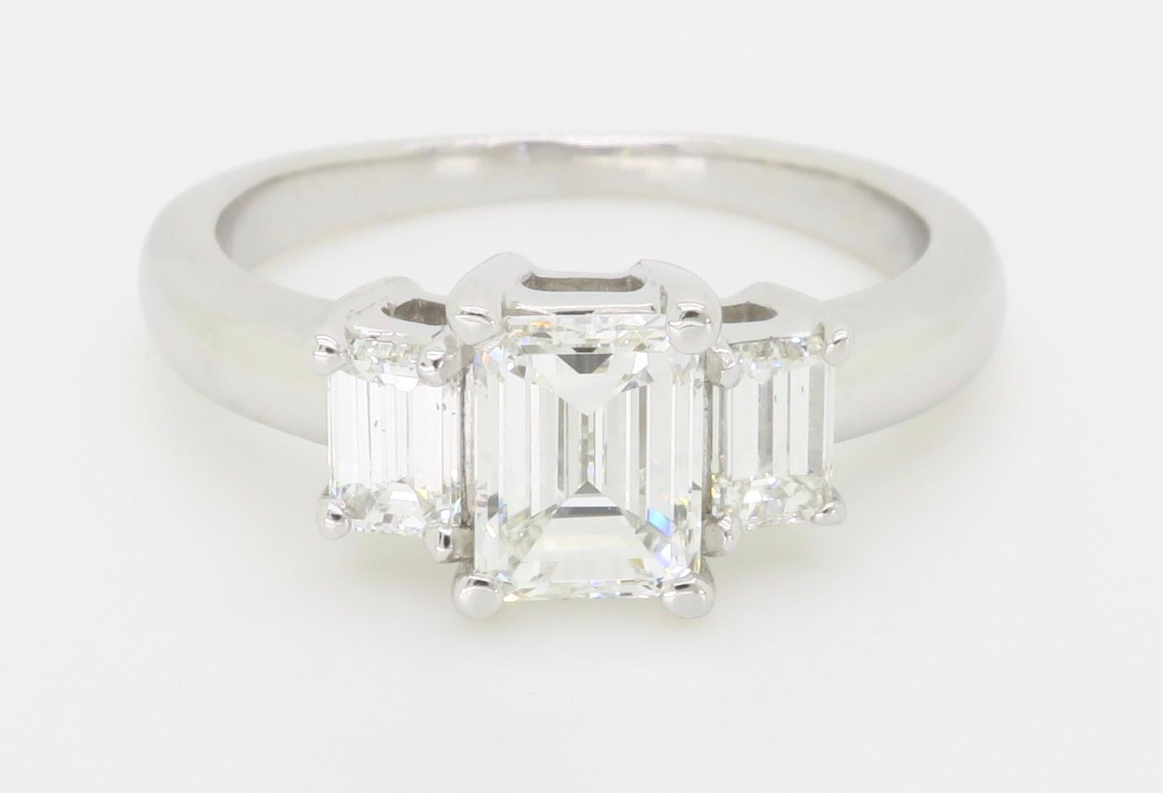 Certified Three Stone Emerald Cut Diamond Engagement Ring For Sale 4