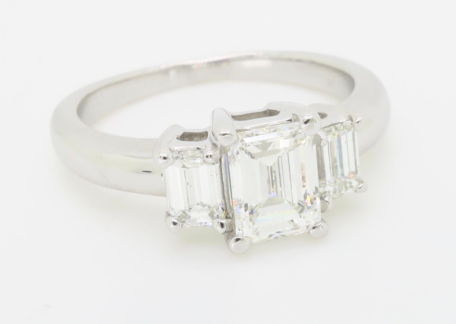 Certified Three Stone Emerald Cut Diamond Engagement Ring For Sale 5