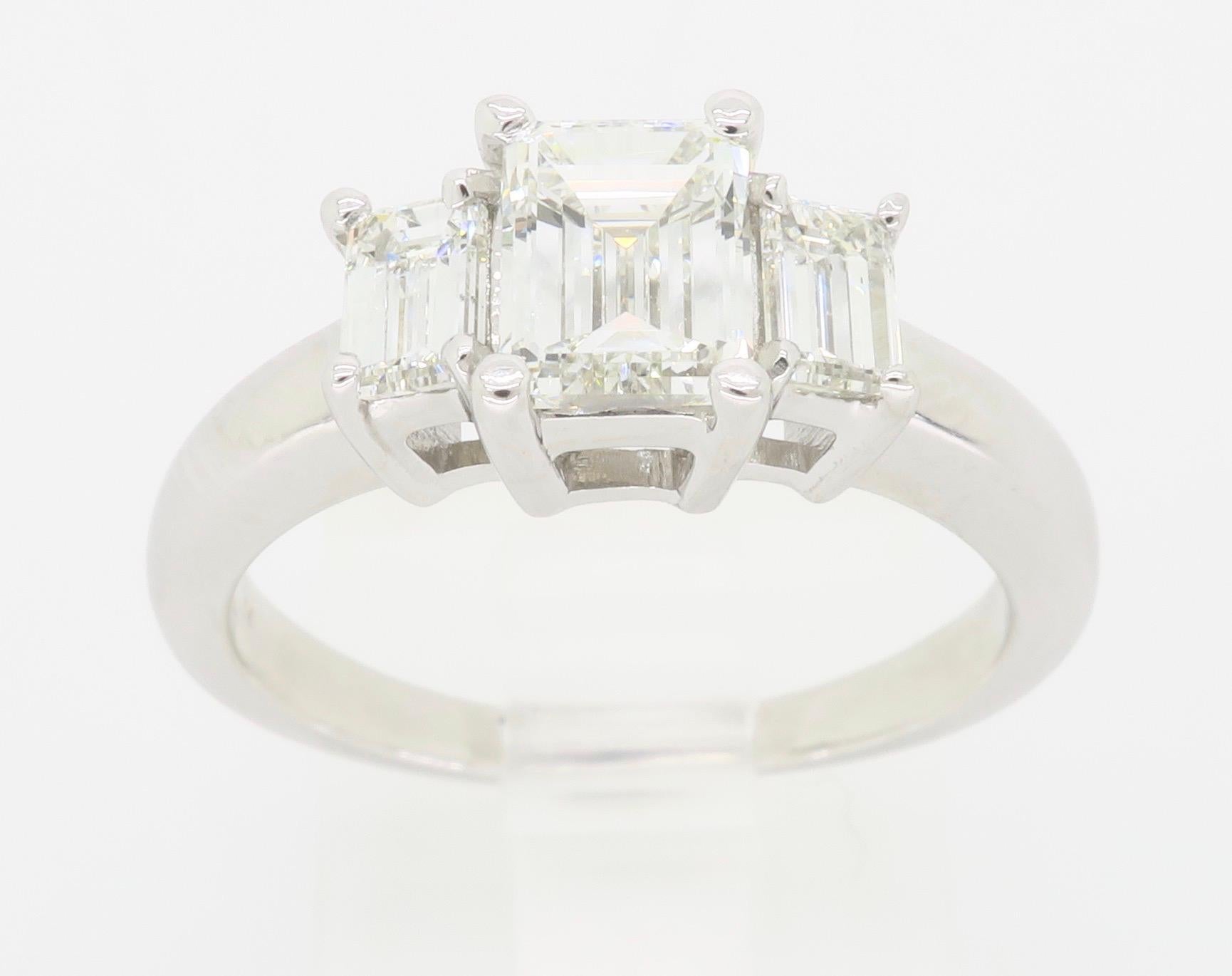 Certified Three Stone Emerald Cut Diamond Engagement Ring For Sale 7