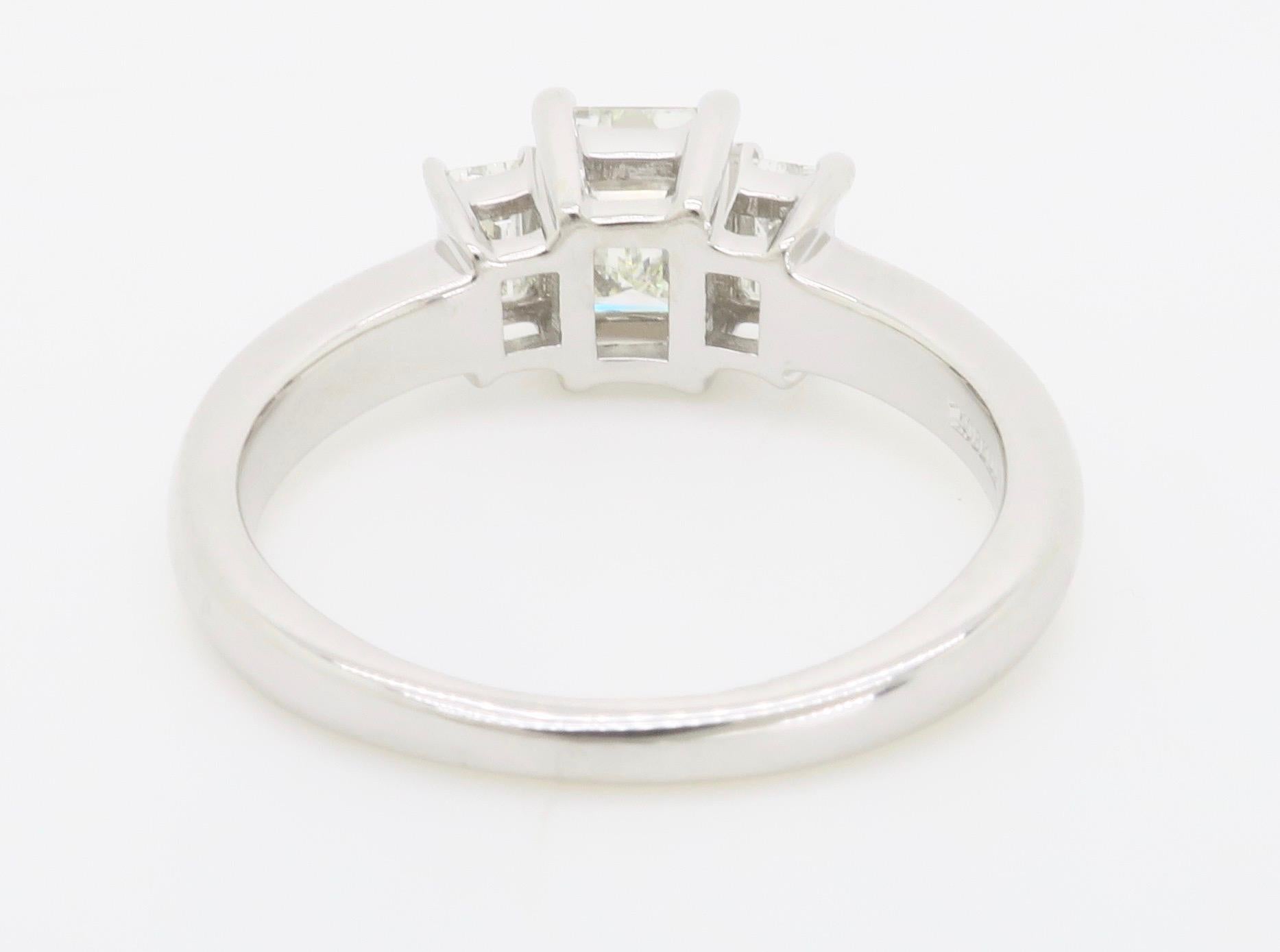 Women's Certified Three Stone Emerald Cut Diamond Engagement Ring For Sale