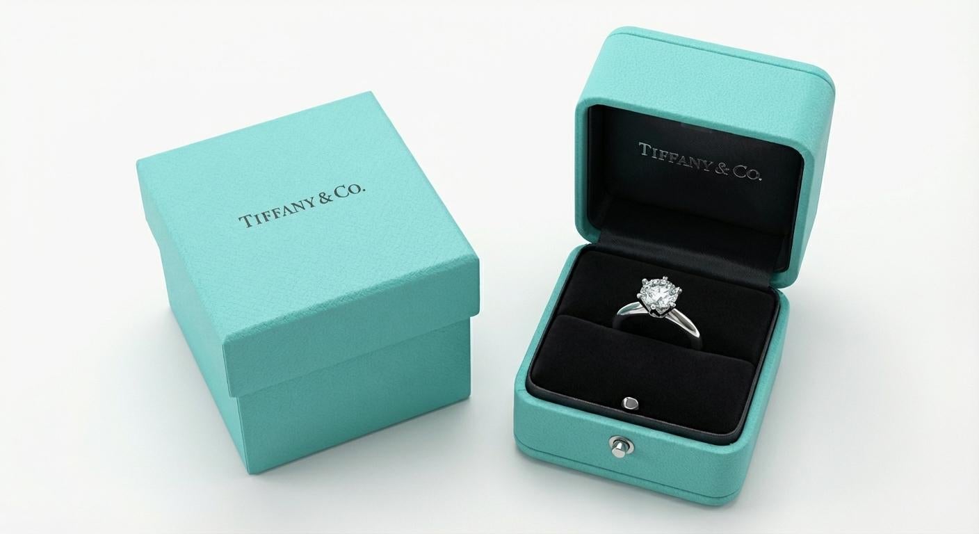 Taille ronde Bague en platine certifiée Tiffany & Co. 1,70 carat D VVS2 diamant rond brillant en vente