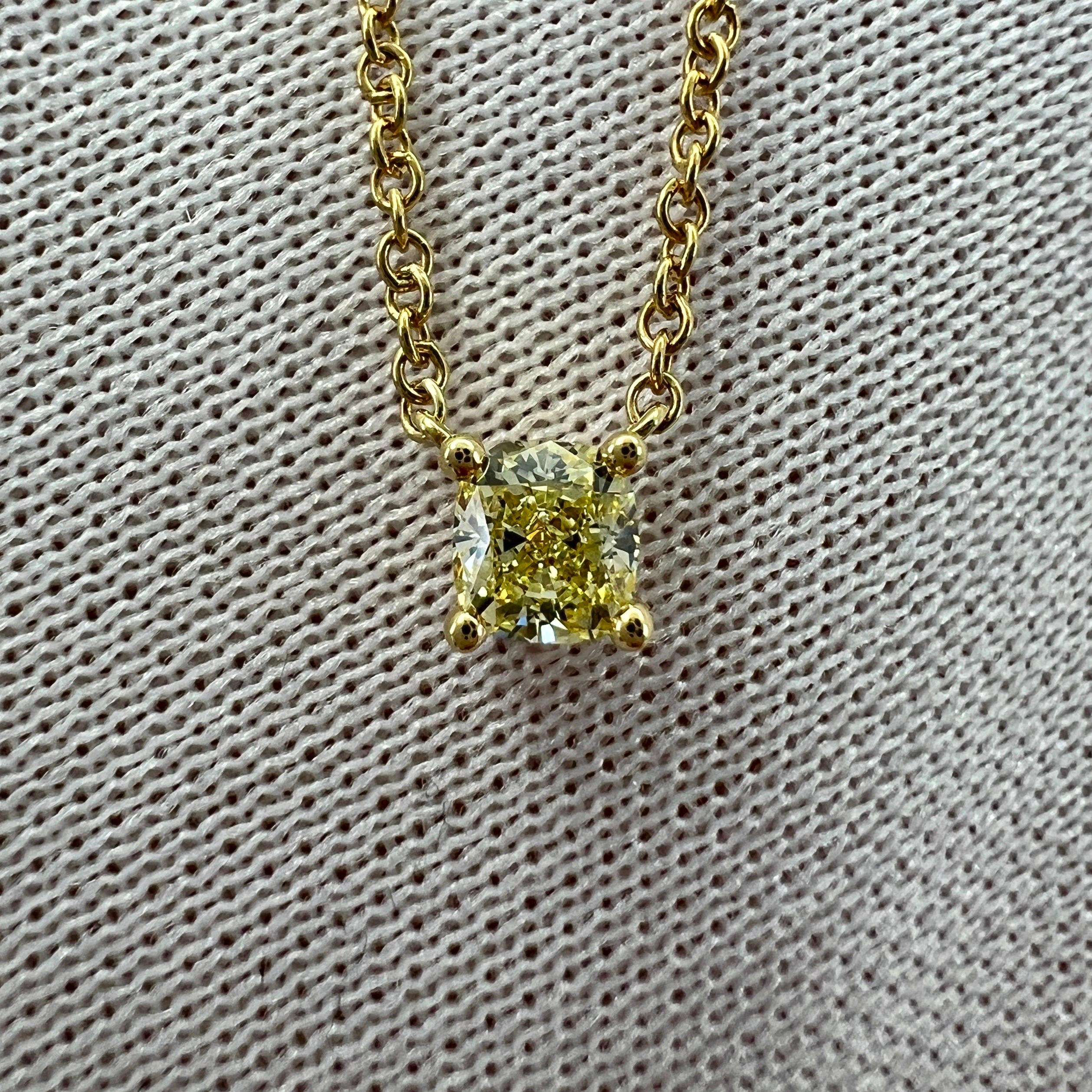 Certified Tiffany & Co. Fancy Yellow Diamond 18k Gold Solitaire Pendant Necklace 2