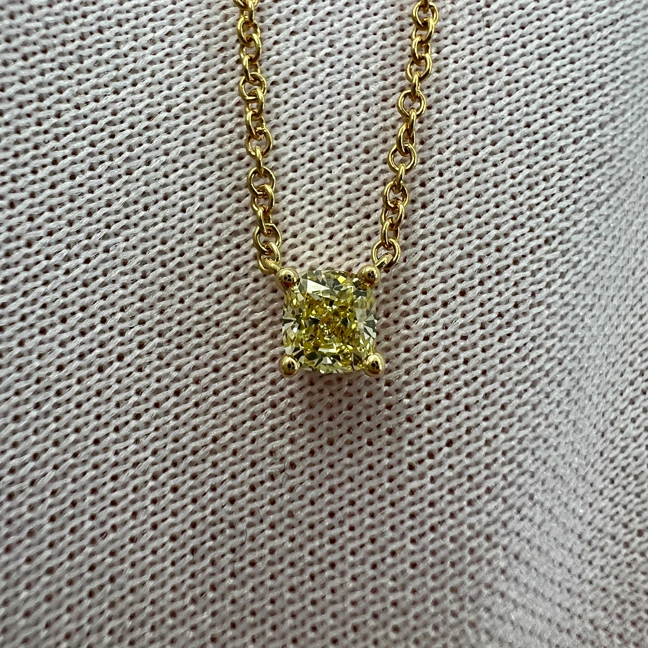 Cushion Cut Certified Tiffany & Co. Fancy Yellow Diamond 18k Gold Solitaire Pendant Necklace