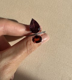 Certified Tourmaline and Spessartite Cocktail Ring in 18K White Gold