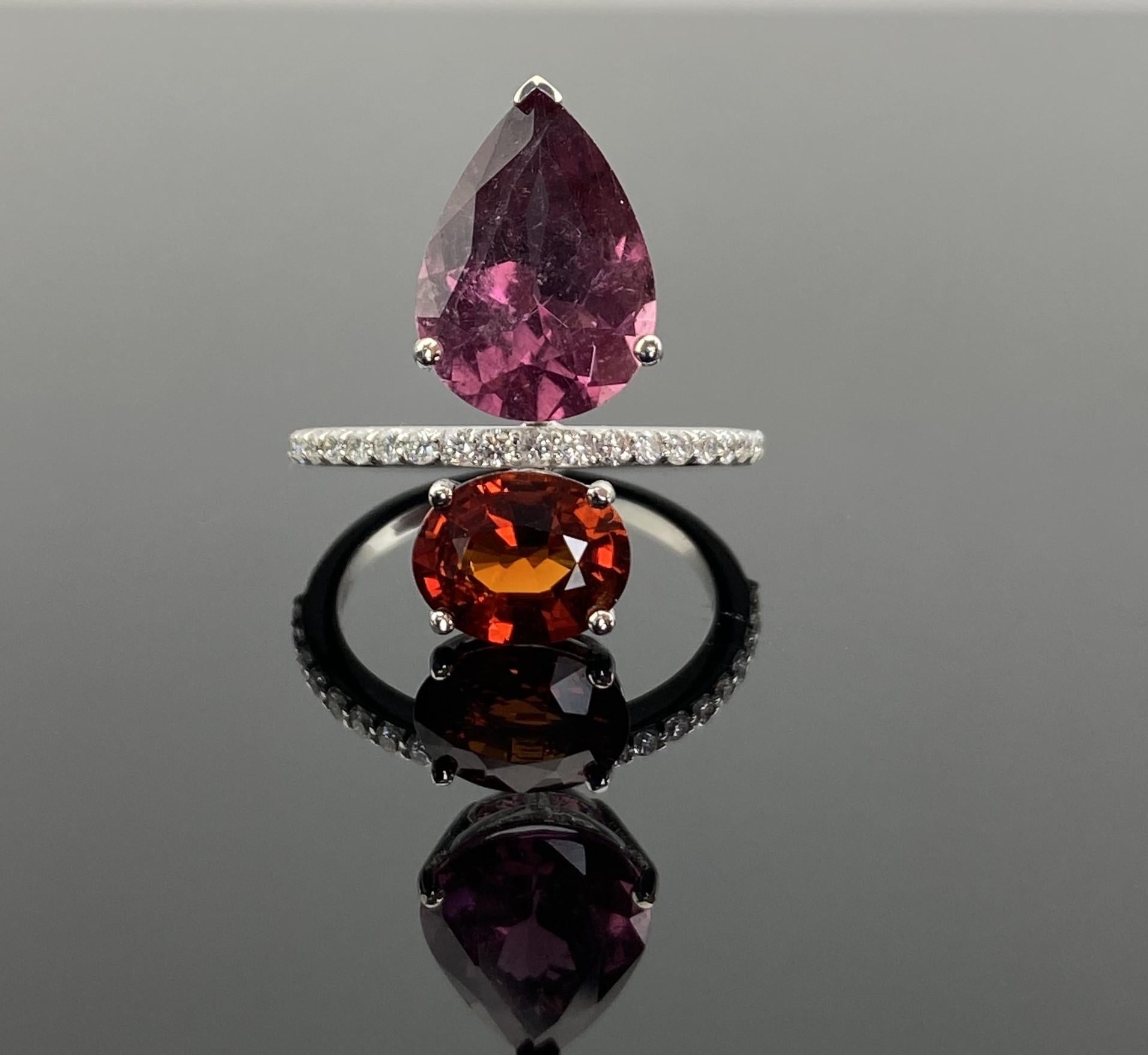 Certified Tourmaline and Spessartite Cocktail Ring in 18K White Gold In New Condition In Bangkok, Thailand