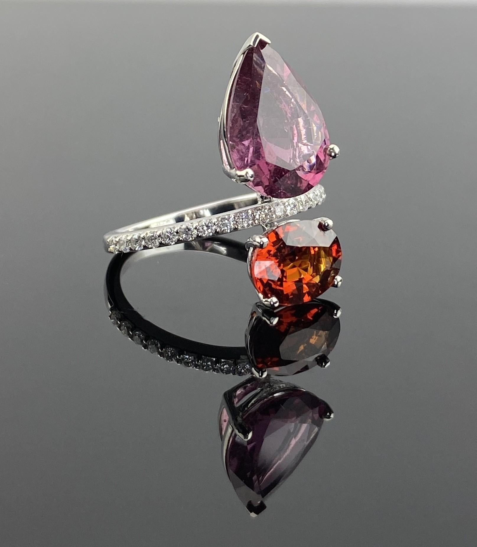 Women's Certified Tourmaline and Spessartite Cocktail Ring in 18K White Gold