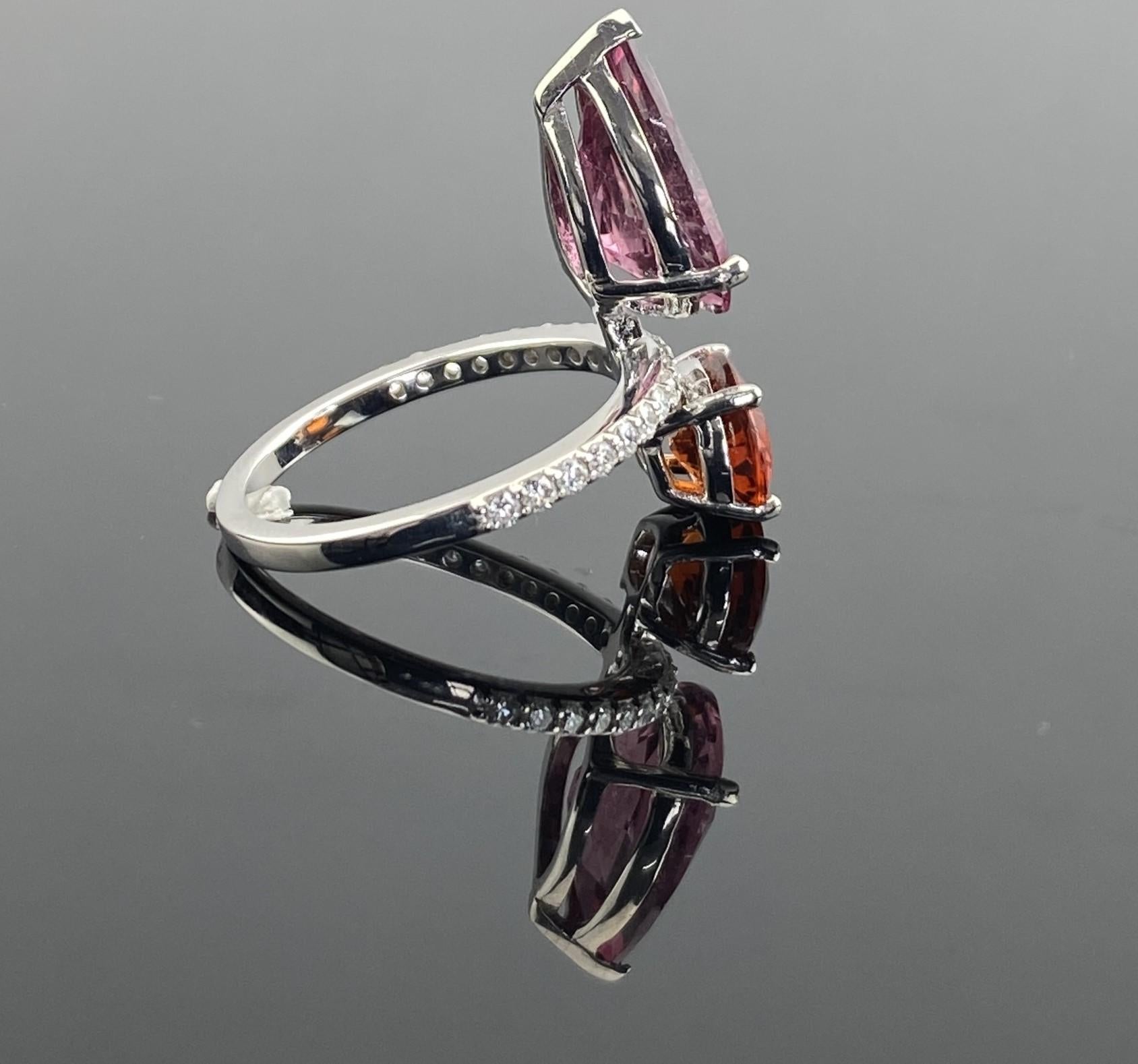 Certified Tourmaline and Spessartite Cocktail Ring in 18K White Gold 1