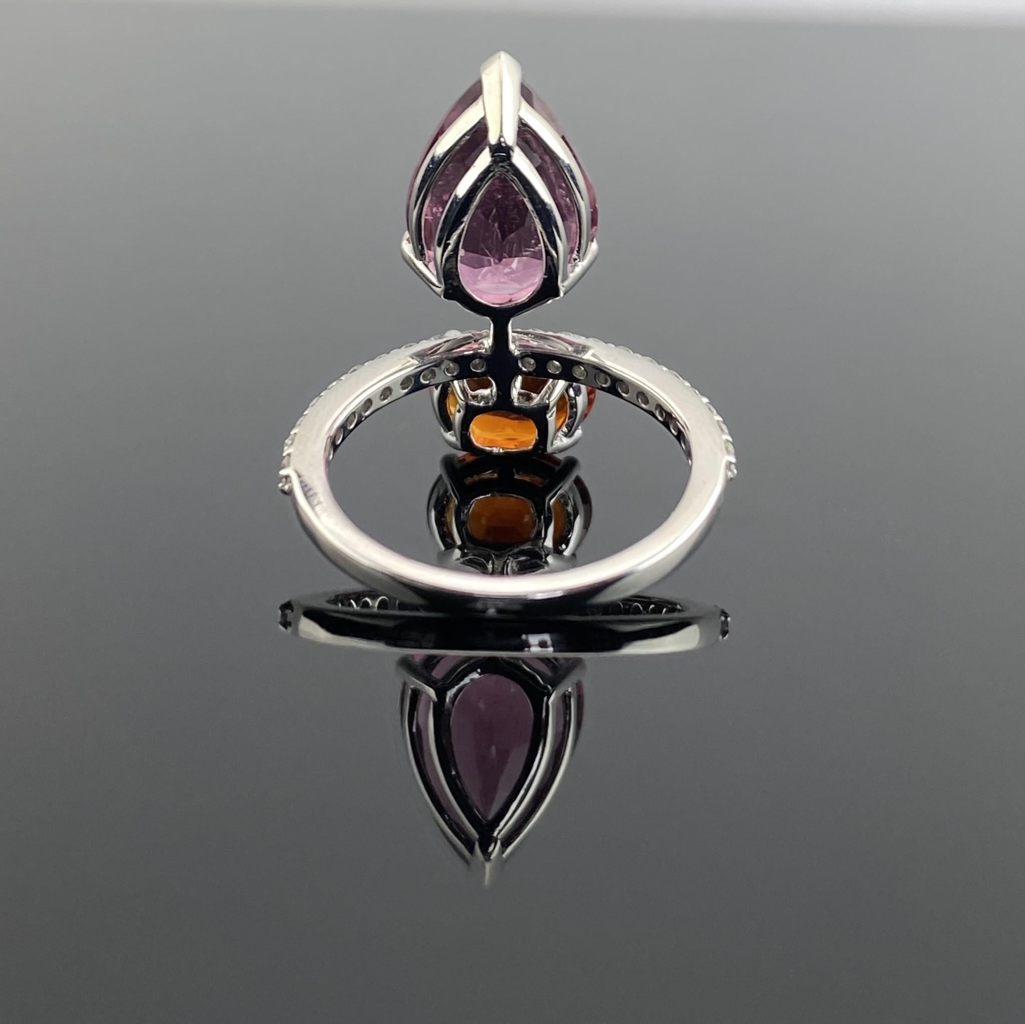 Certified Tourmaline and Spessartite Cocktail Ring in 18K White Gold 2