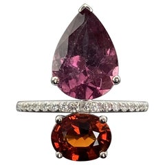 Certified Tourmaline and Spessartite Cocktail Ring in 18K White Gold