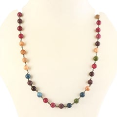 Certified tourmaline jade bead sterling silver necklace with silver extension
