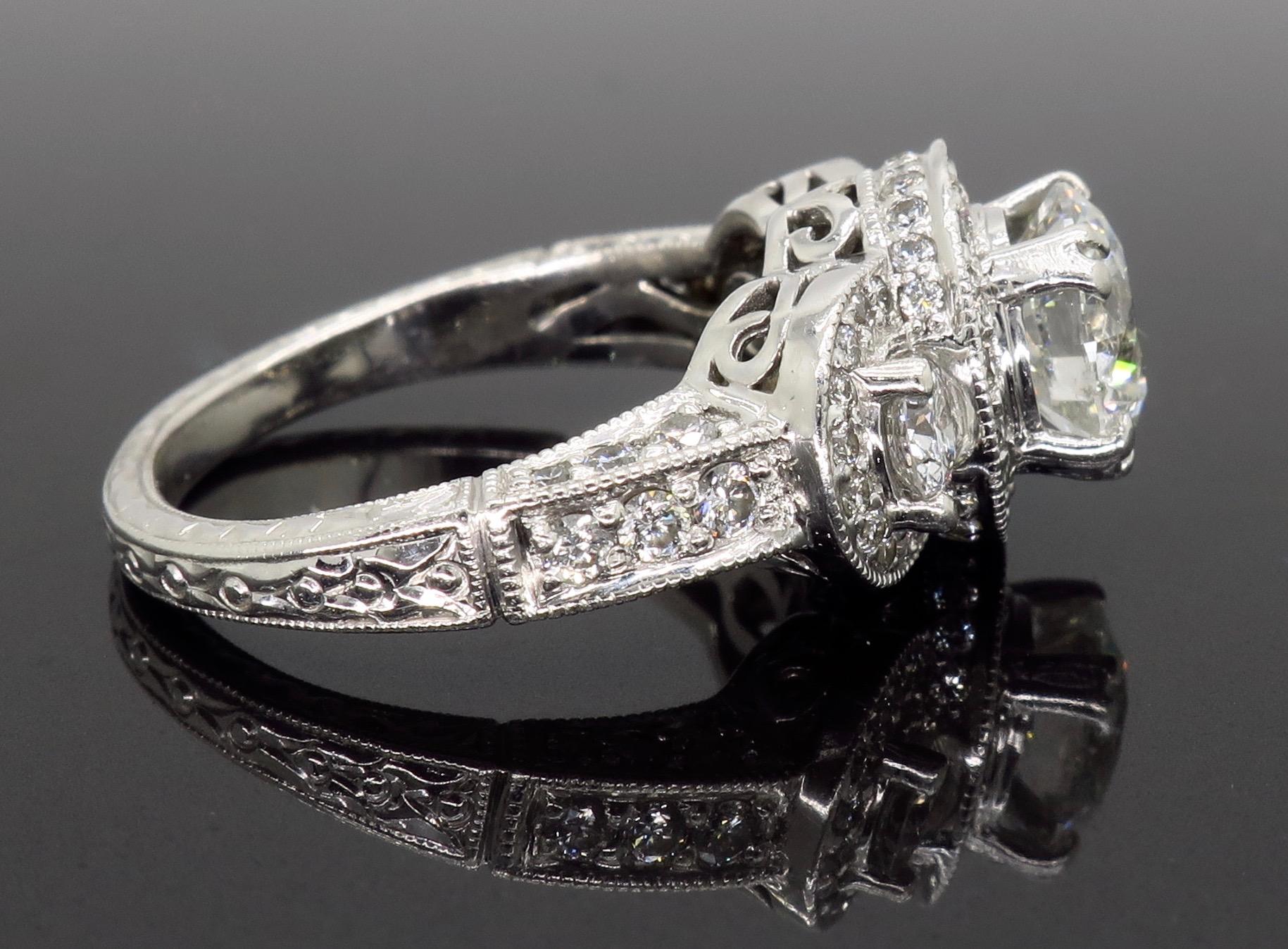 Certified Triple Halo Diamond Engagement Ring in 18 Karat White Gold 4