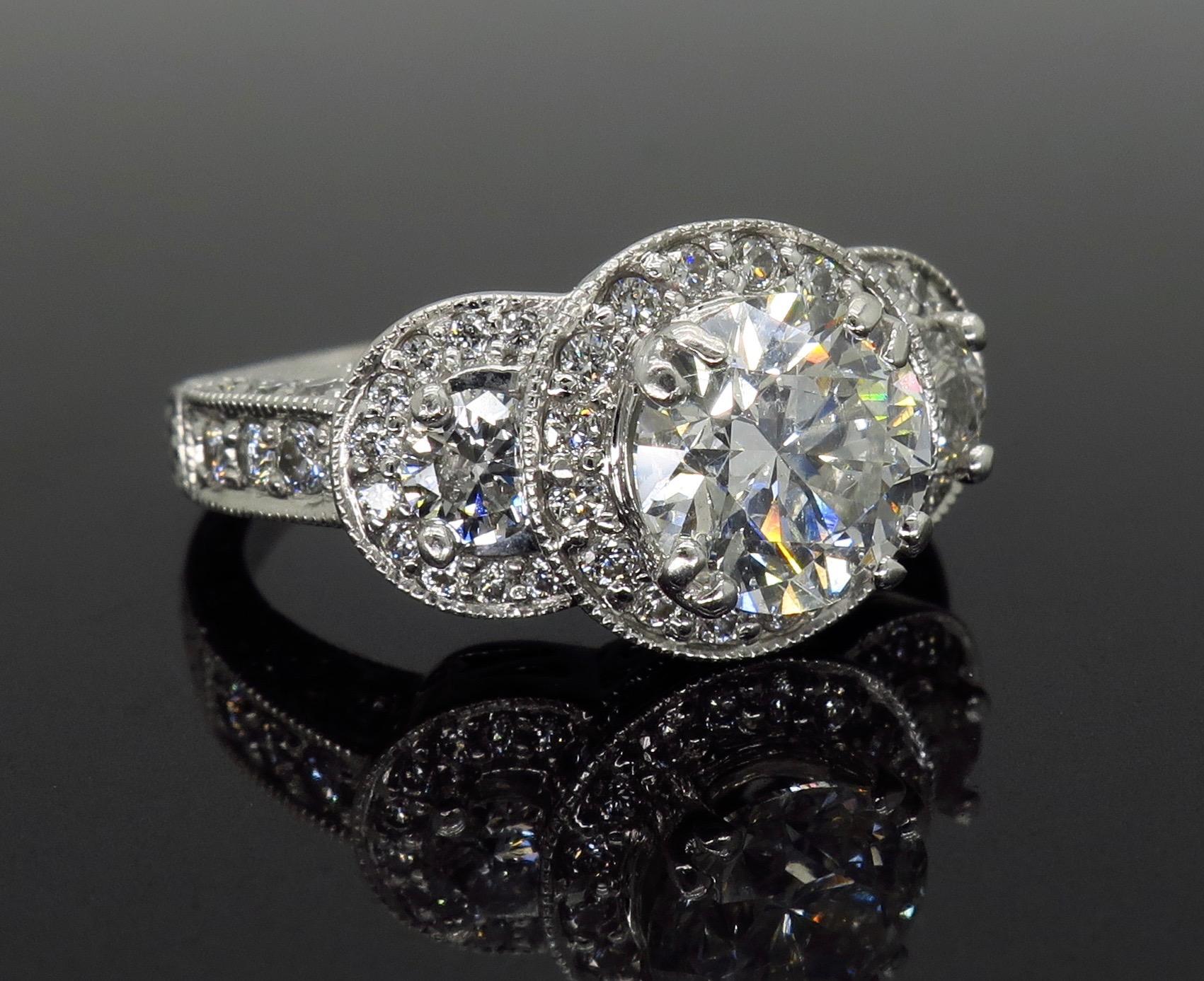 Certified Triple Halo Diamond Engagement Ring in 18 Karat White Gold 5