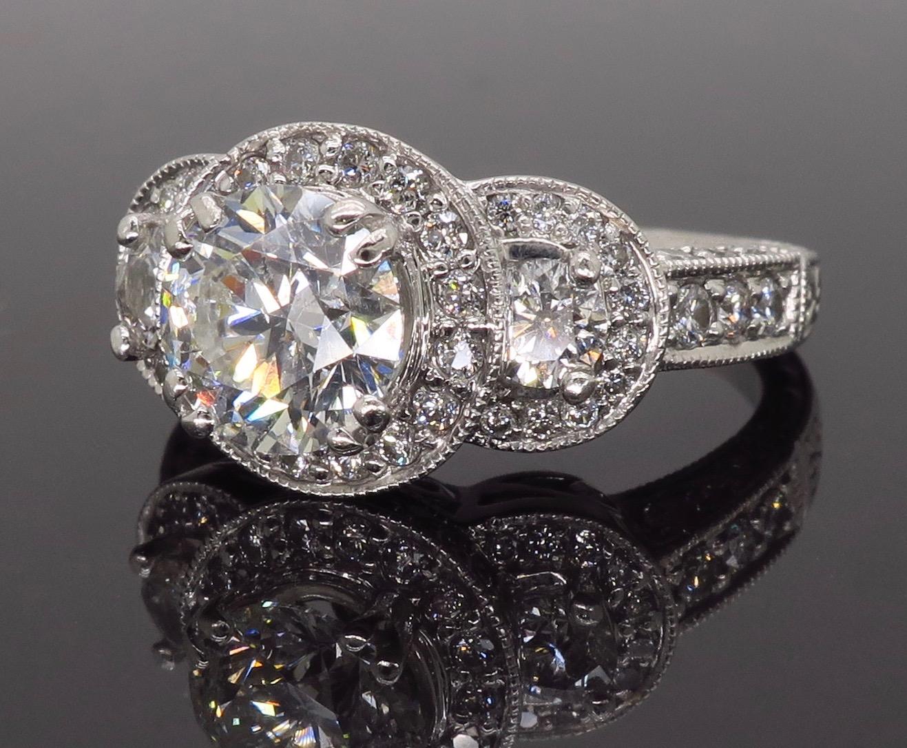 Certified Triple Halo Diamond Engagement Ring in 18 Karat White Gold 1