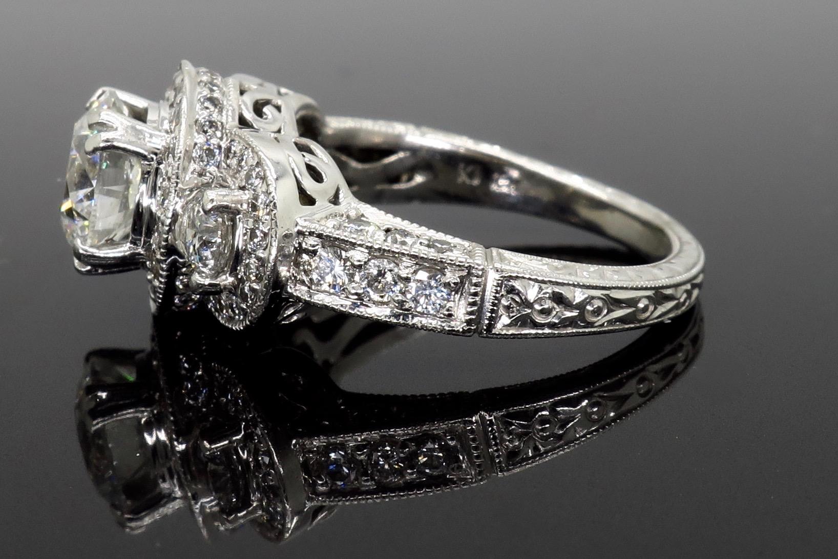 Certified Triple Halo Diamond Engagement Ring in 18 Karat White Gold 2
