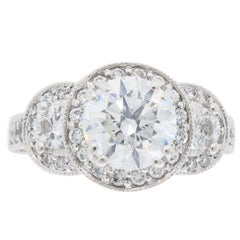 Certified Triple Halo Diamond Engagement Ring in 18 Karat White Gold