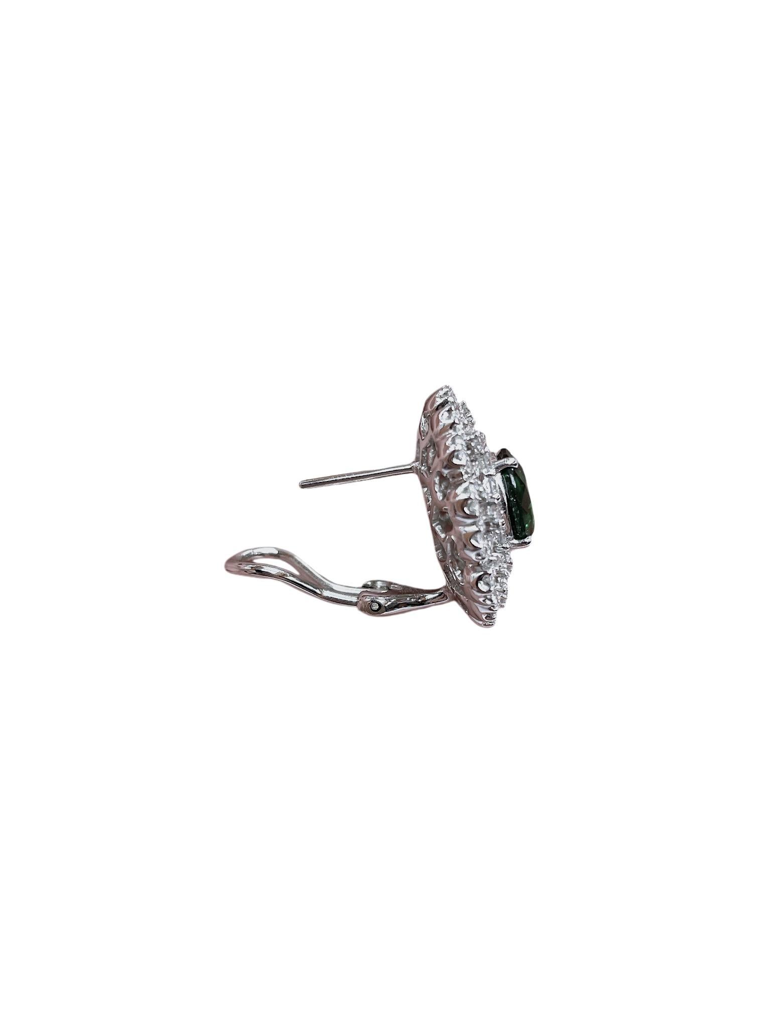Oval Cut Certified Tsavorite & Diamond Oval Earring in 18k White Gold For Sale