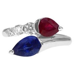 Certified Twin Ring 1.8 Carat Vivid Red Ruby & Vivid Blue Sapphire PT 900 Ring