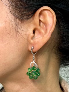 Certified Type A Cluster Icy Jade Discs & Diamond Earrings, High Translucency