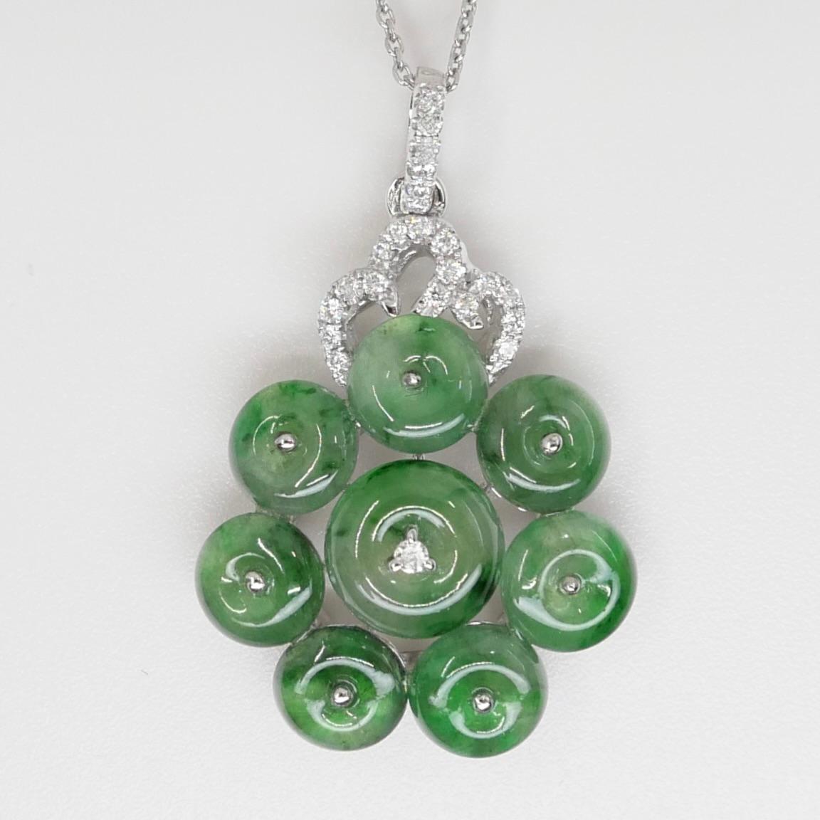 Certified Type A Cluster Icy Jade Discs & Diamond Pendant, High Translucency For Sale 3