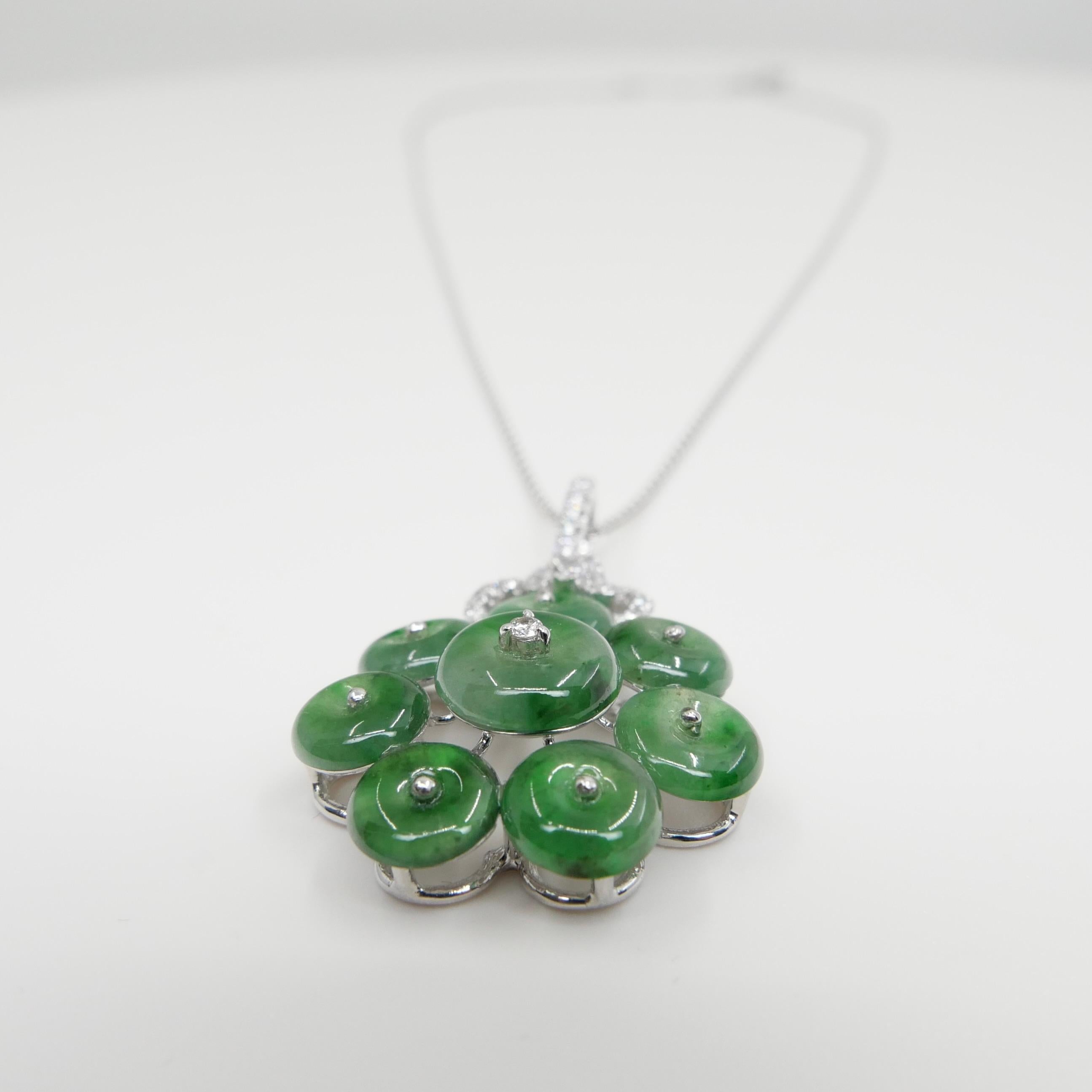 Certified Type A Cluster Icy Jade Discs & Diamond Pendant, High Translucency For Sale 4