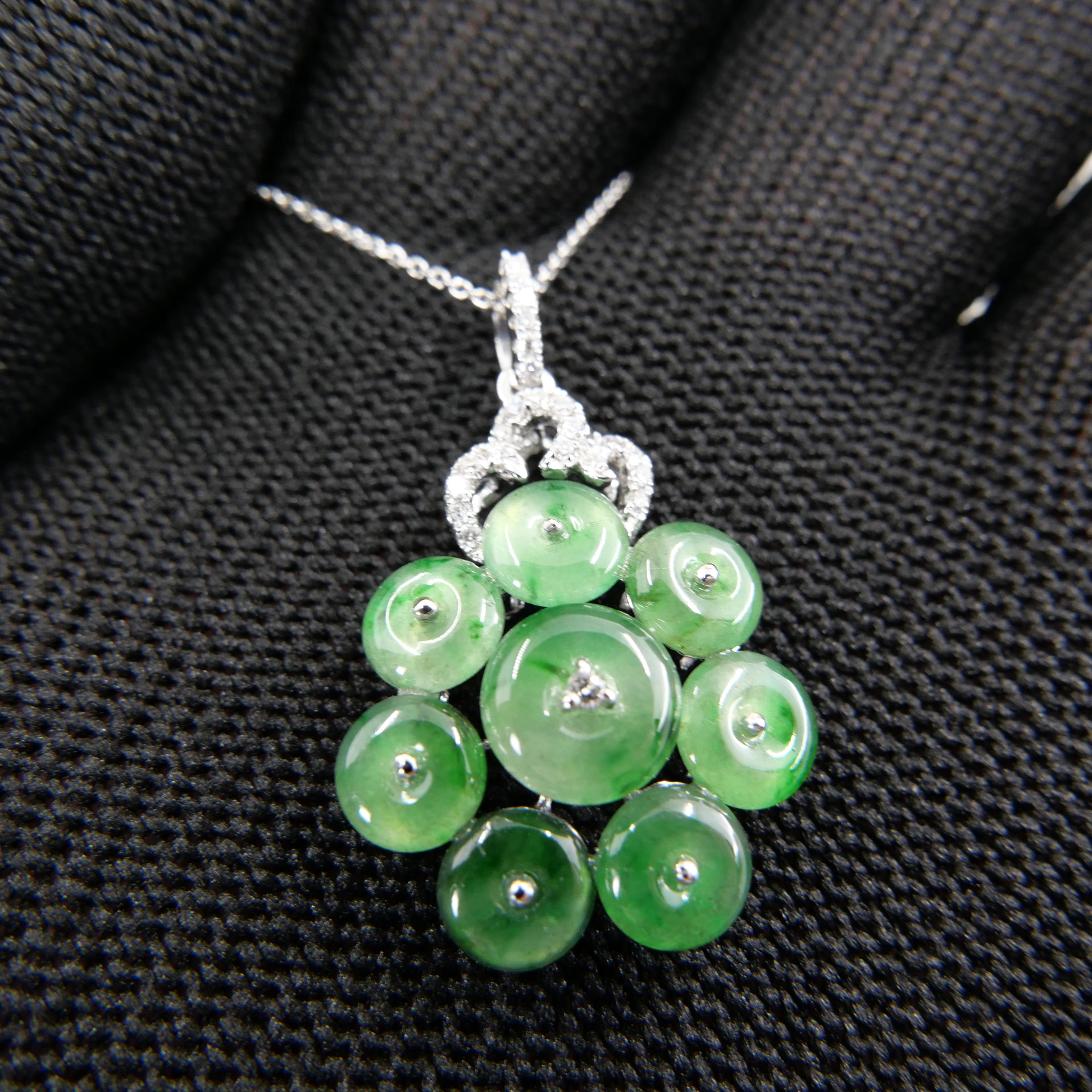 Certified Type A Cluster Icy Jade Discs & Diamond Pendant, High Translucency For Sale 7