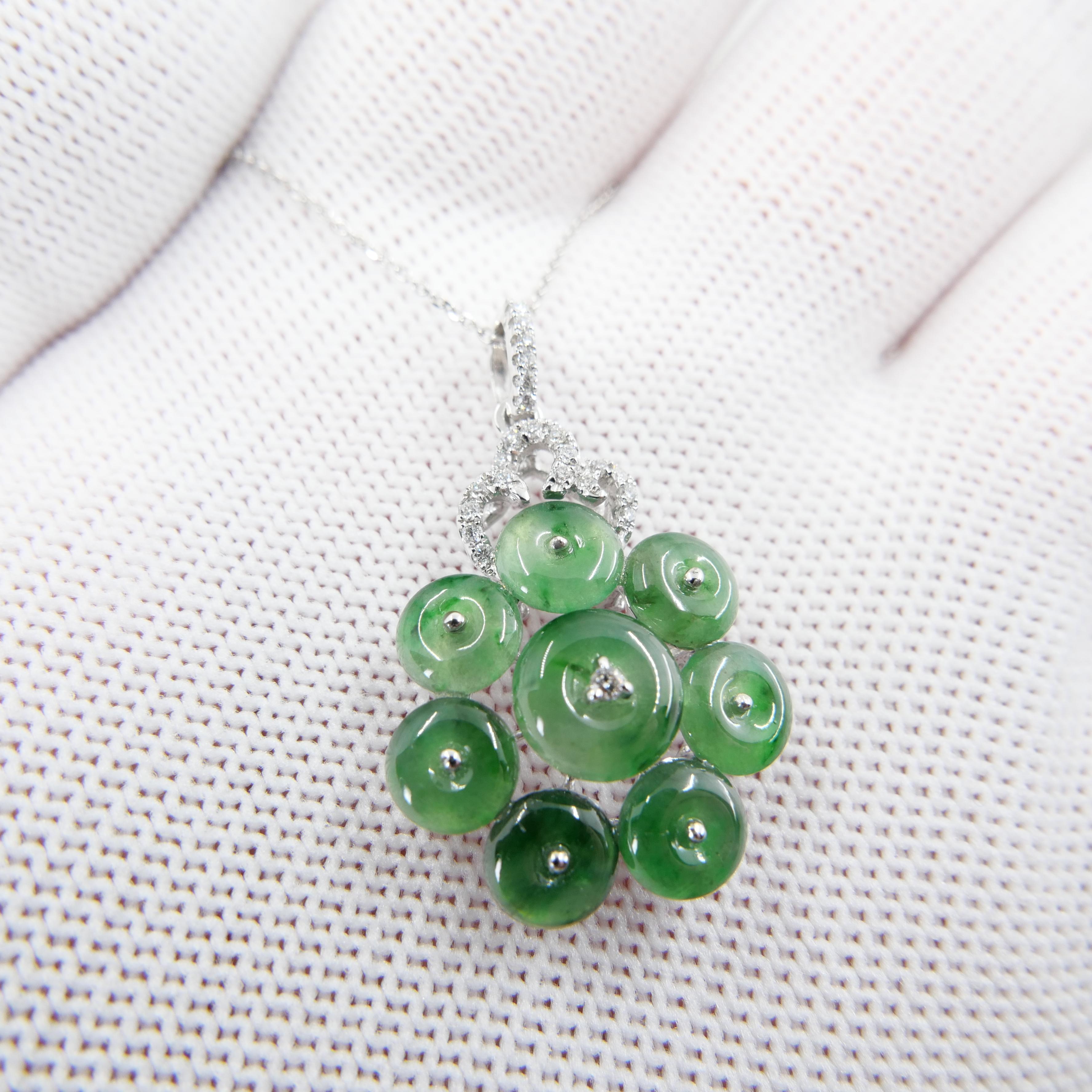 Certified Type A Cluster Icy Jade Discs & Diamond Pendant, High Translucency In New Condition For Sale In Hong Kong, HK