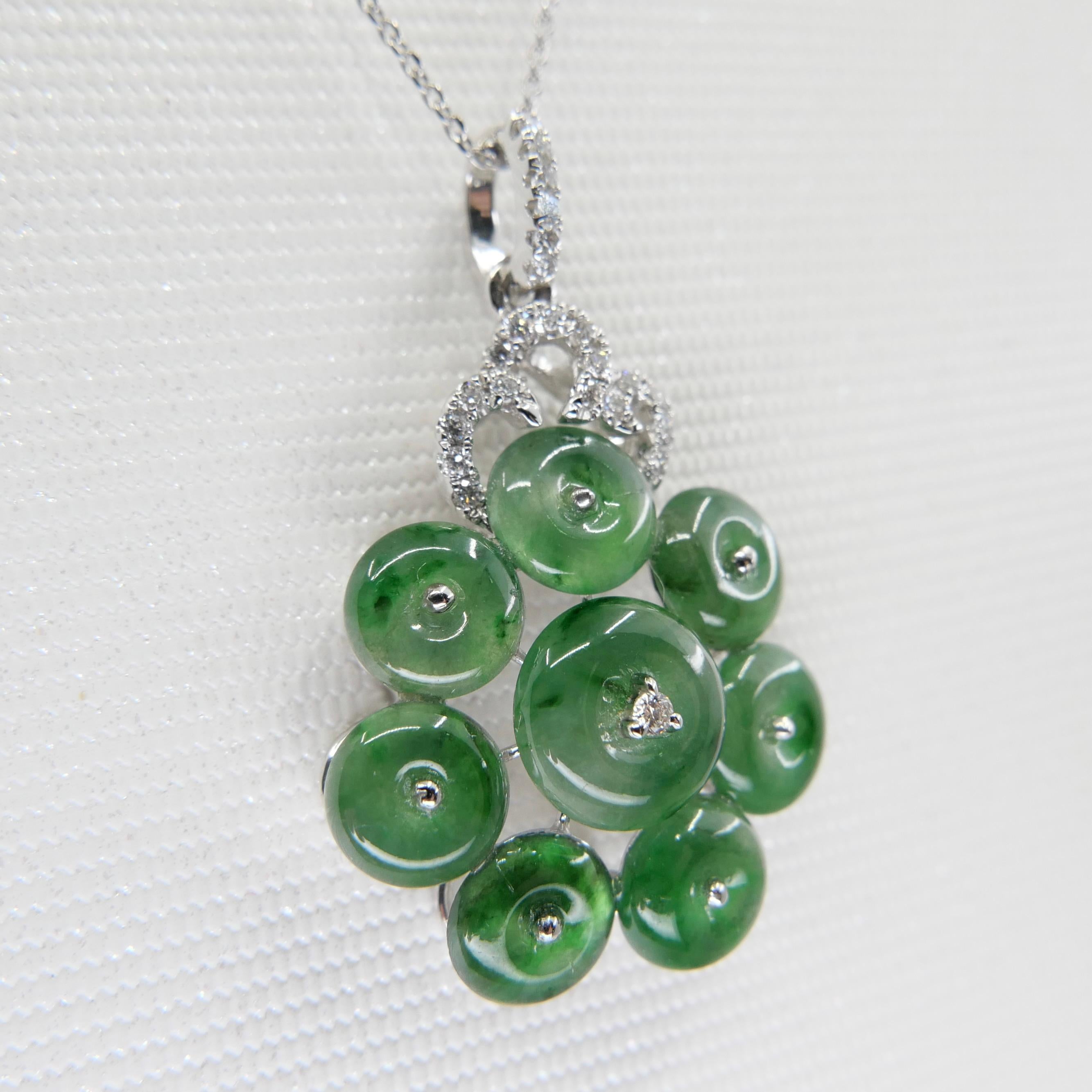 Certified Type A Cluster Icy Jade Discs & Diamond Pendant, High Translucency For Sale 2