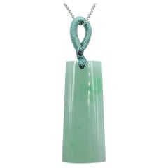 Certified Type A Ice Green Jadeite Peace Pendant Necklace - Cord / 18K Gold Bail