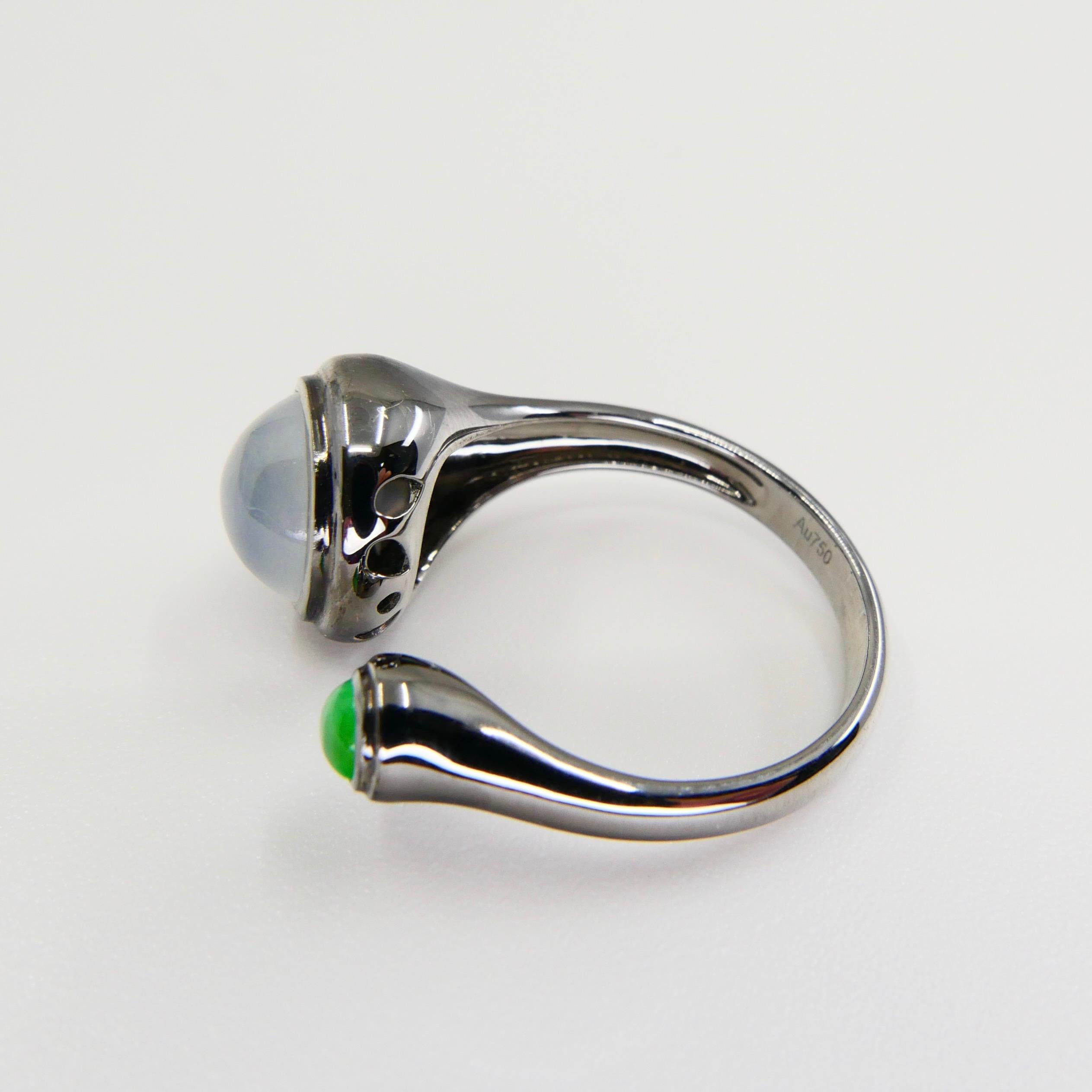 Certified Type A Icy & Apple Green Jade & 18k Gold Cocktail Ring, Black Rhodium 2