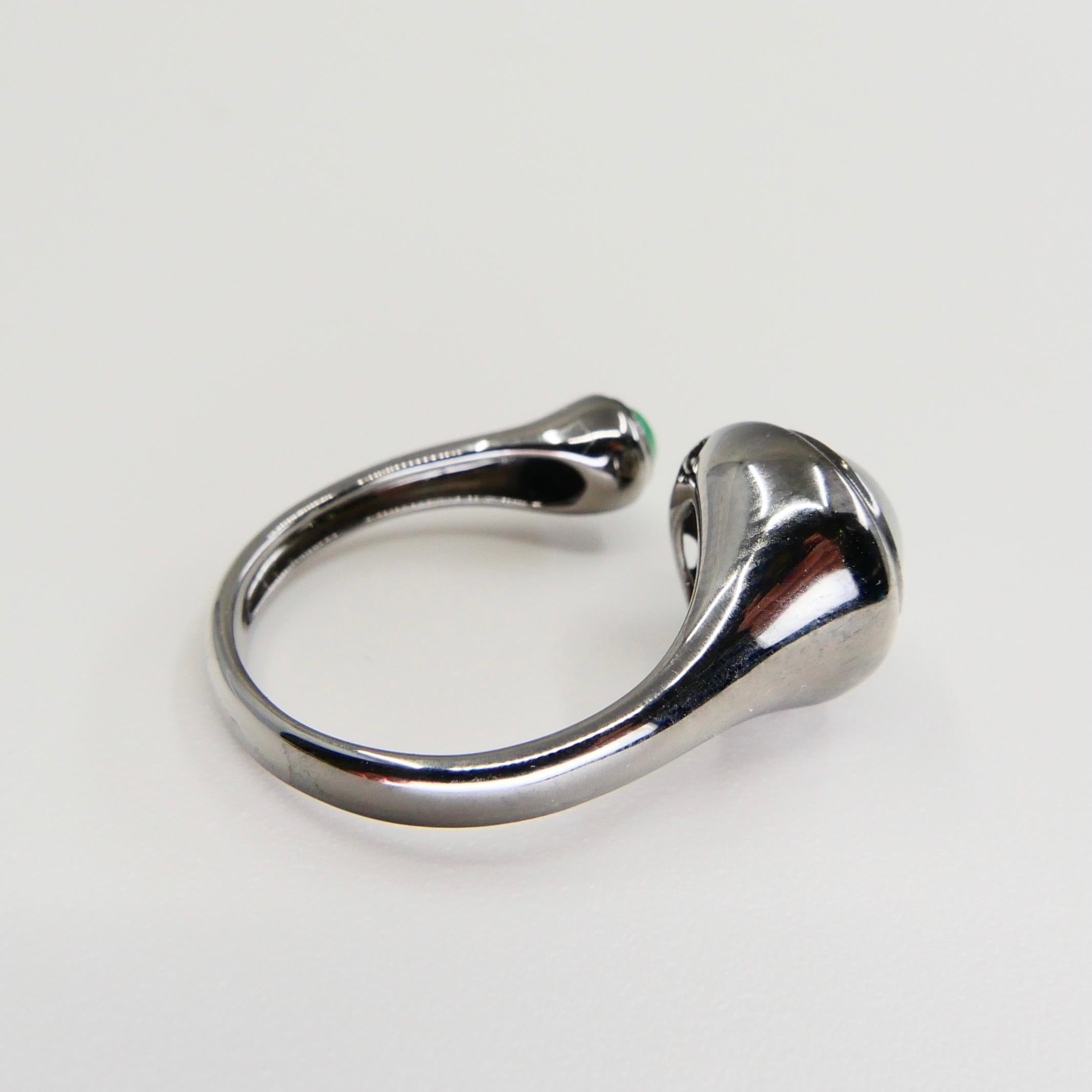 Certified Type A Icy & Apple Green Jade & 18k Gold Cocktail Ring, Black Rhodium 4