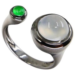 Certified Type A Icy & Apple Green Jade & 18k Gold Cocktail Ring, Black Rhodium