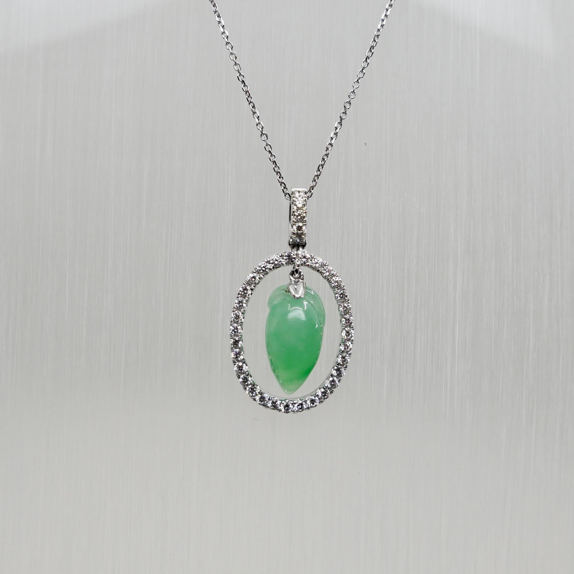 Zertifizierter Typ A Icy Jade & Diamant-Anhänger, Apfelgrüne Farbe, durchscheinend im Angebot 8
