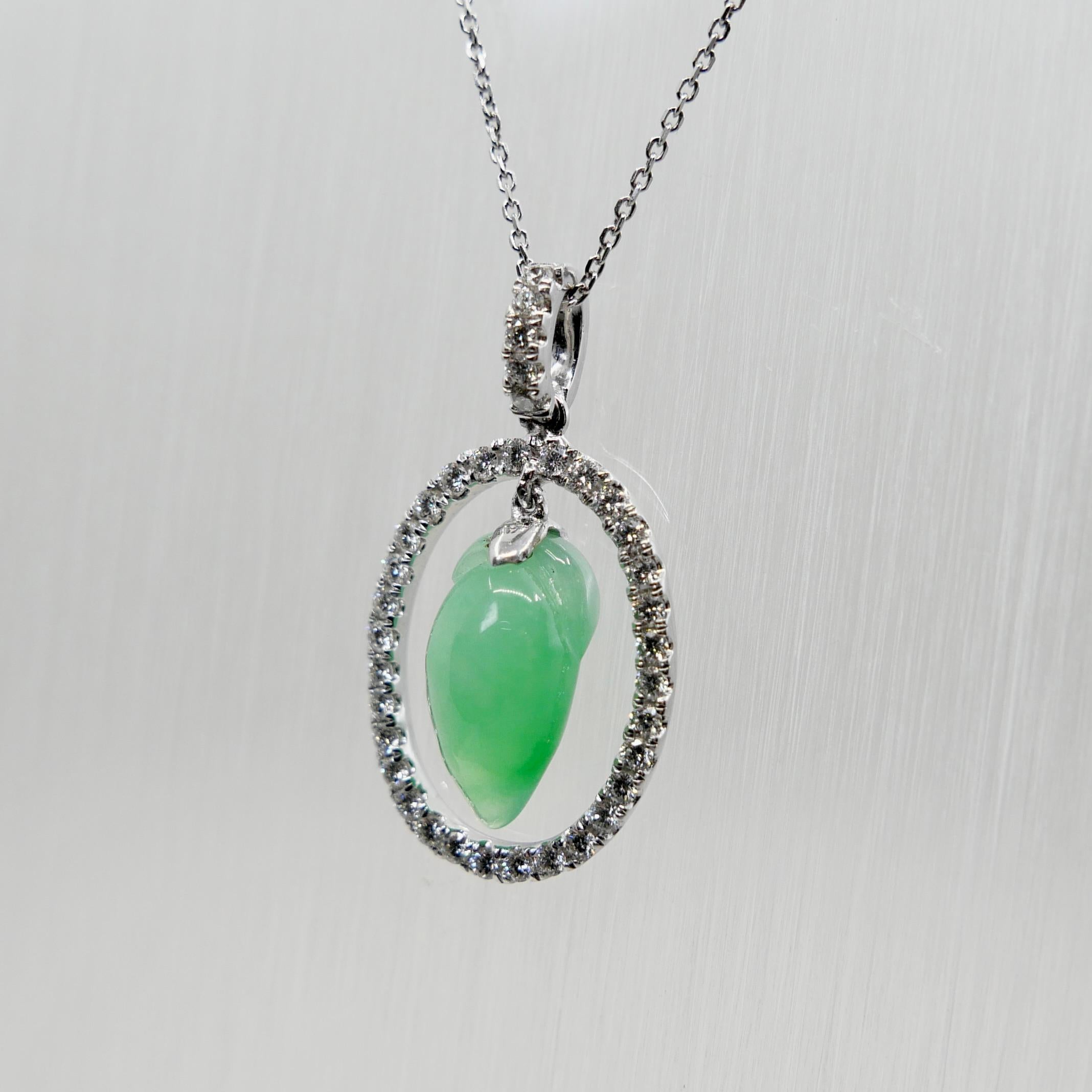 Zertifizierter Typ A Icy Jade & Diamant-Anhänger, Apfelgrüne Farbe, durchscheinend im Angebot 10