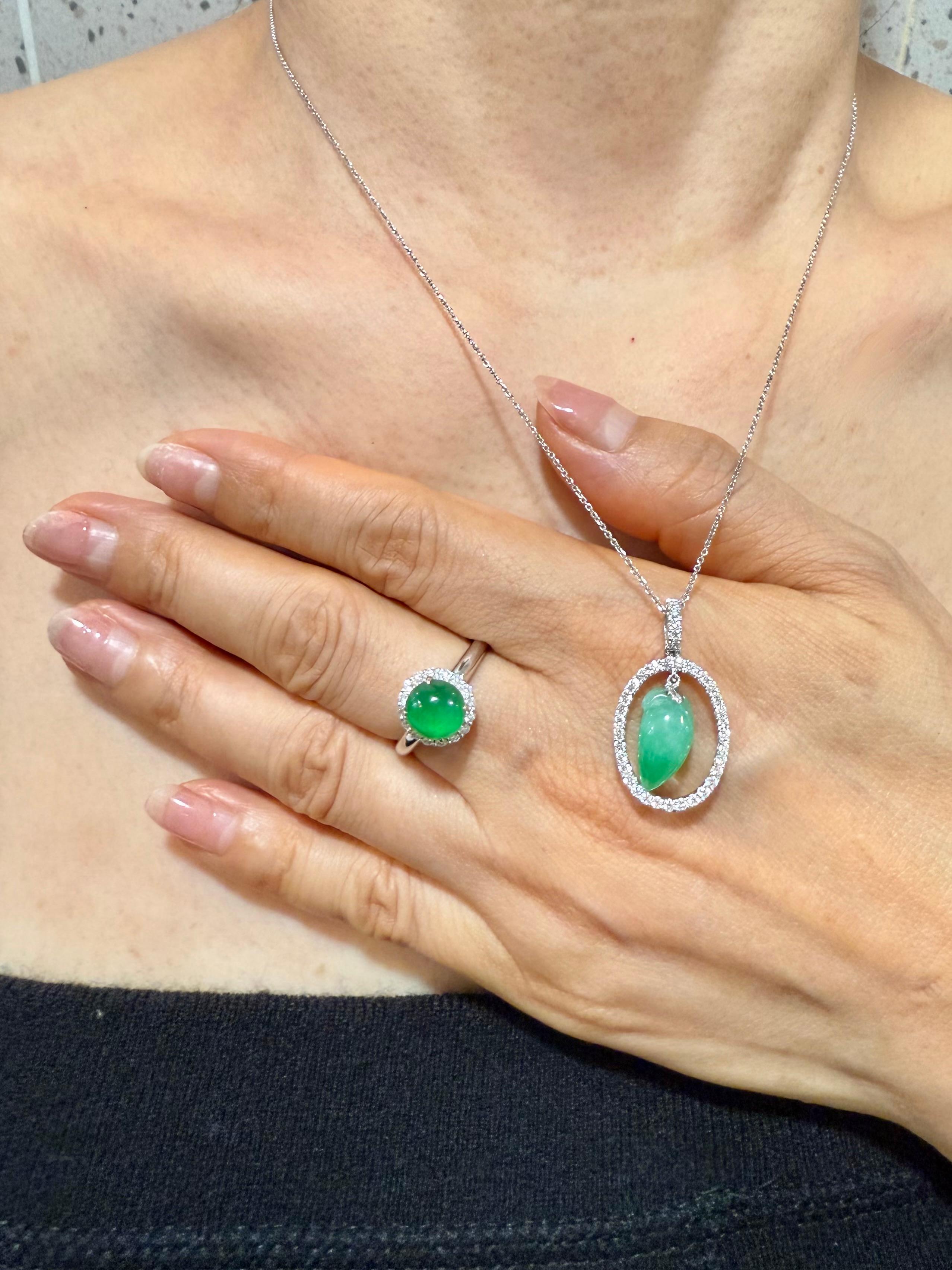 Zertifizierter Typ A Icy Jade & Diamant-Anhänger, Apfelgrüne Farbe, durchscheinend im Angebot 4