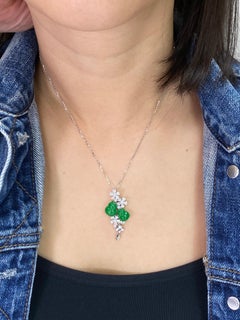 Certified Type A Icy Jade Gourd Diamond Pendant Necklace, Intense Apple Green