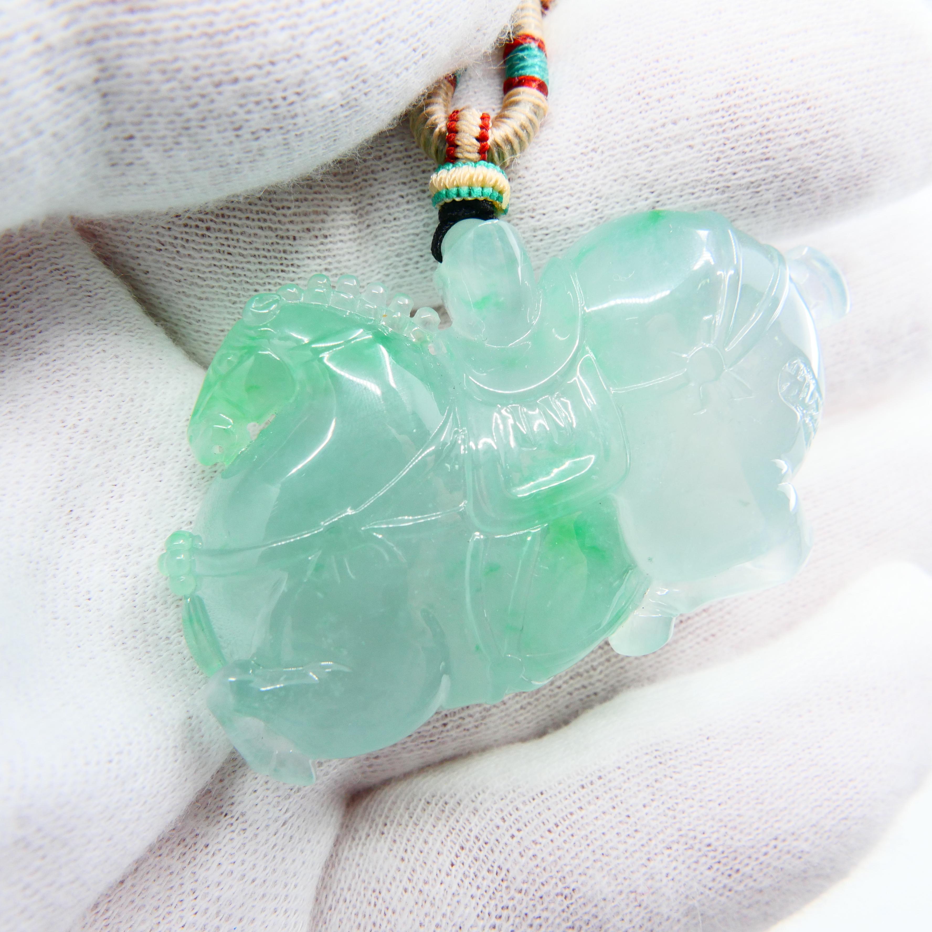 Certified Type A Icy Jadeite Jade Pendant Drop Necklace, 