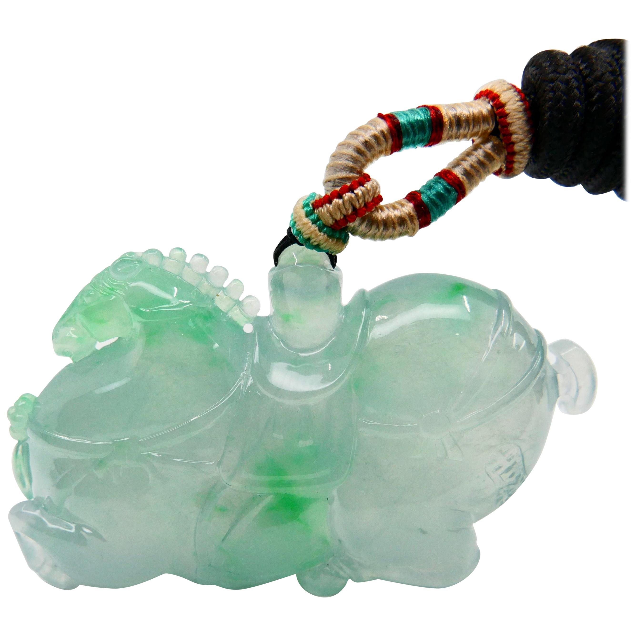 Certified Type A Icy Jadeite Jade Pendant Drop Necklace, "Money Coming Now"