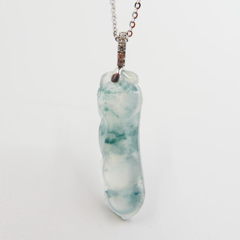 Certified Type A Icy Peapod Jade and Diamond Drop Necklace Pendant ...