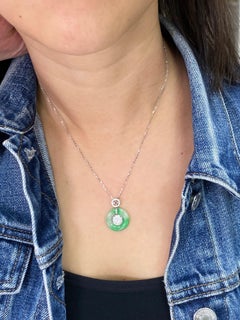 Certified Type A Jade Diamond Pendant Necklace, Apple Green Patches, Reversible