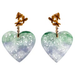 Certified Type A jade lavender green butterfly earring 18k gold