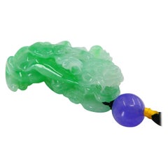 Certified Type A Jade Mythical Beast Drop Necklace Pendant, Apple Green Certified Type A Jade Mythical Beast Drop Necklace Pendant, Apple Green