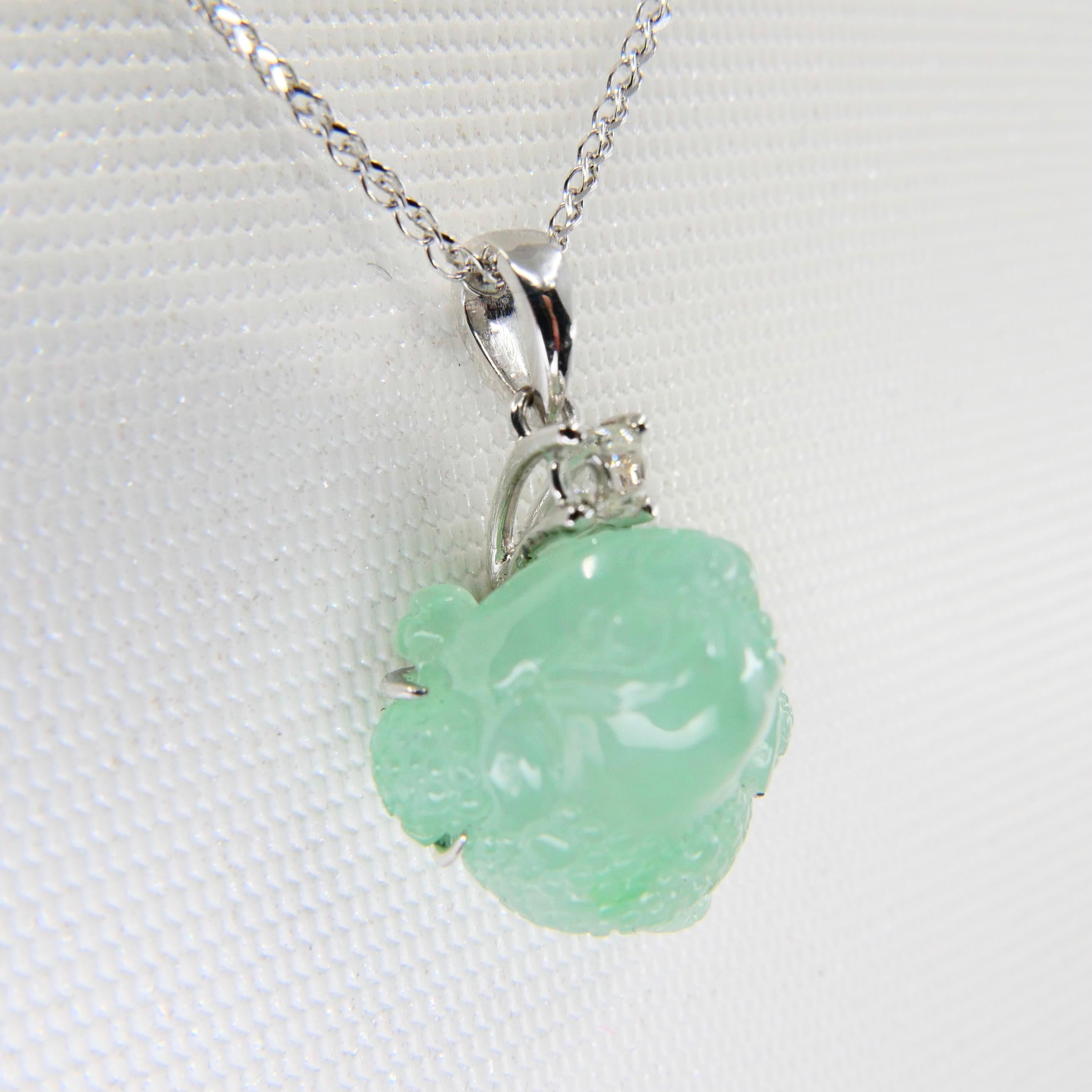 Certified Type A Jade Mythical Beast Drop Pendant Necklace, Icy Green 5
