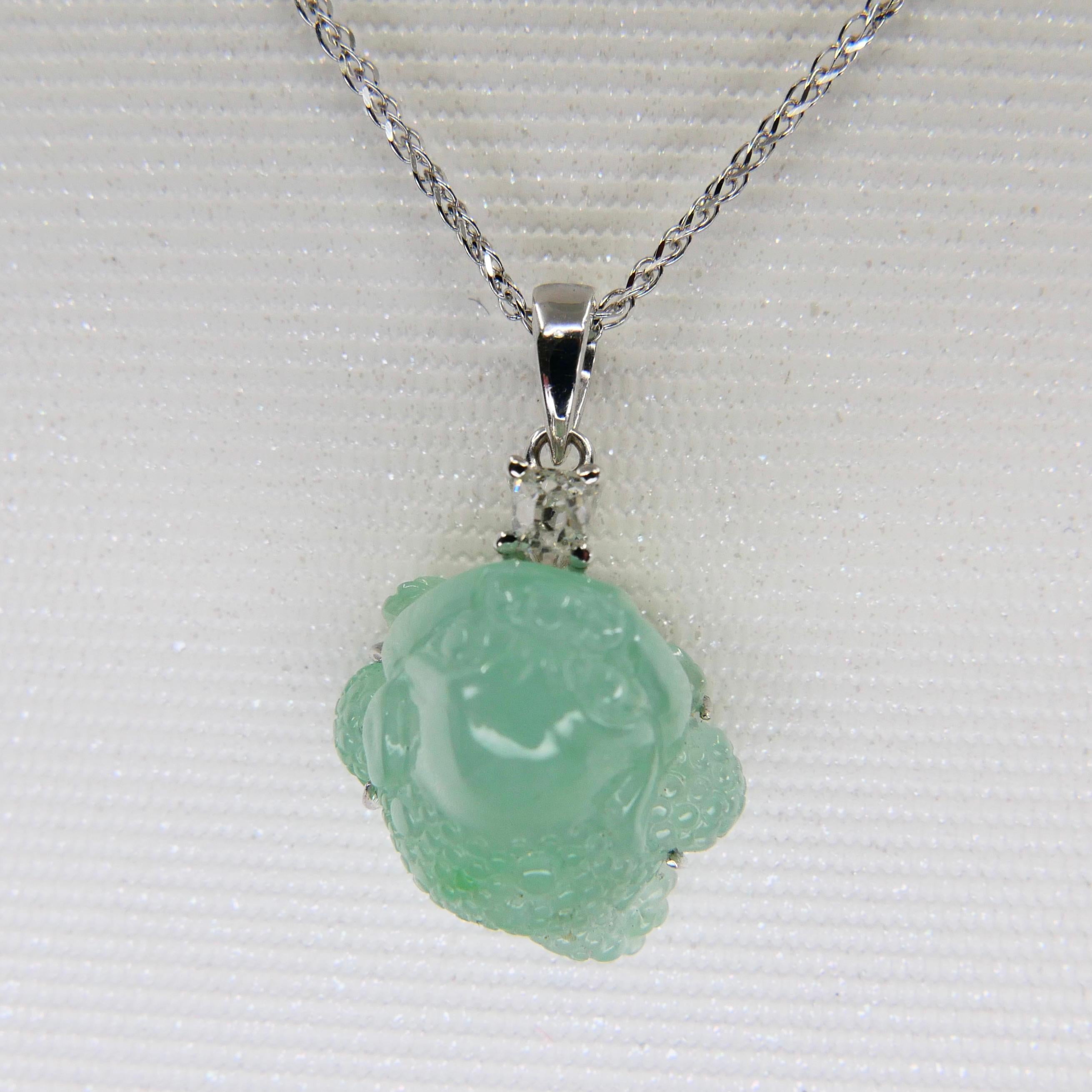 Certified Type A Jade Mythical Beast Drop Pendant Necklace, Icy Green 10
