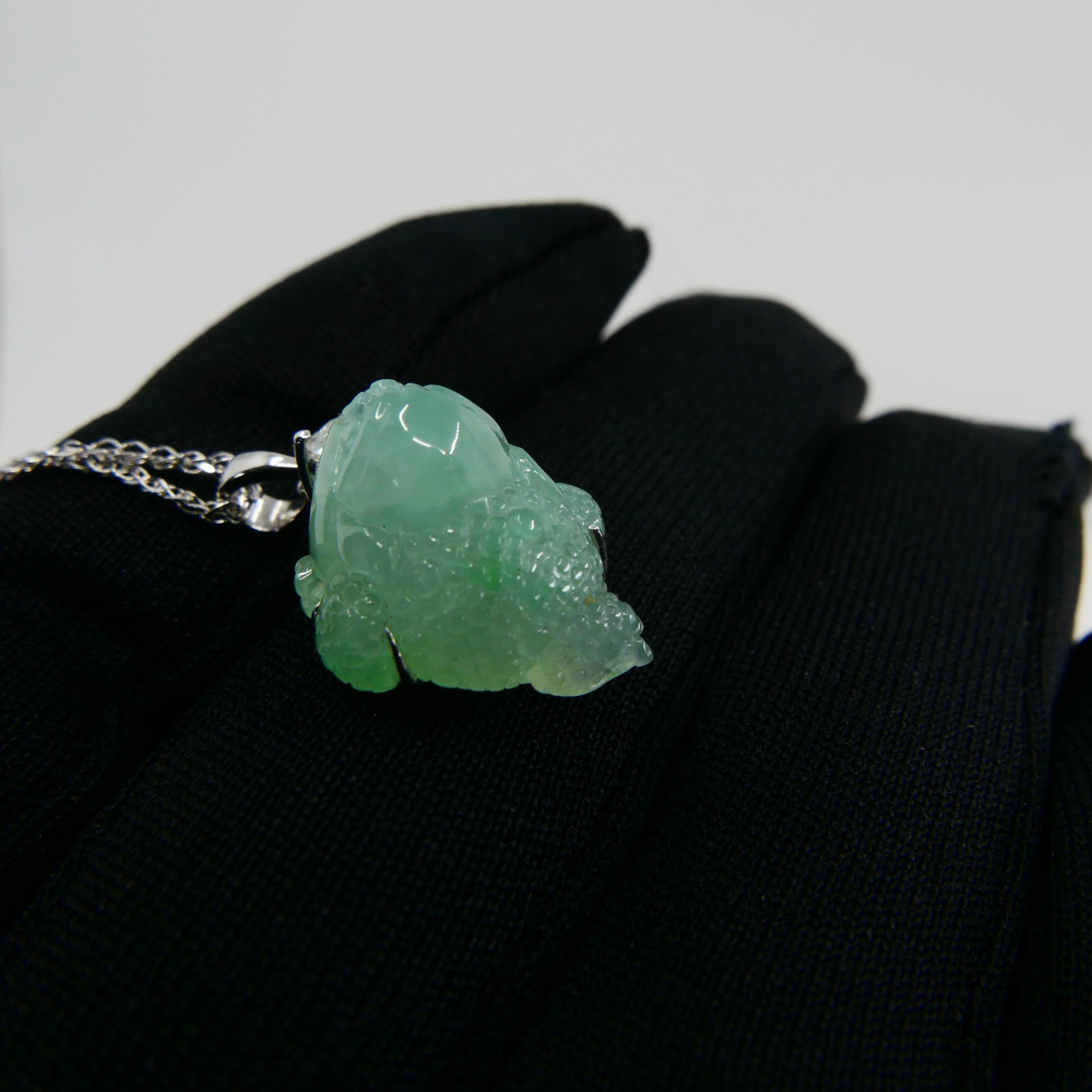 Certified Type A Jade Mythical Beast Drop Pendant Necklace, Icy Green 12