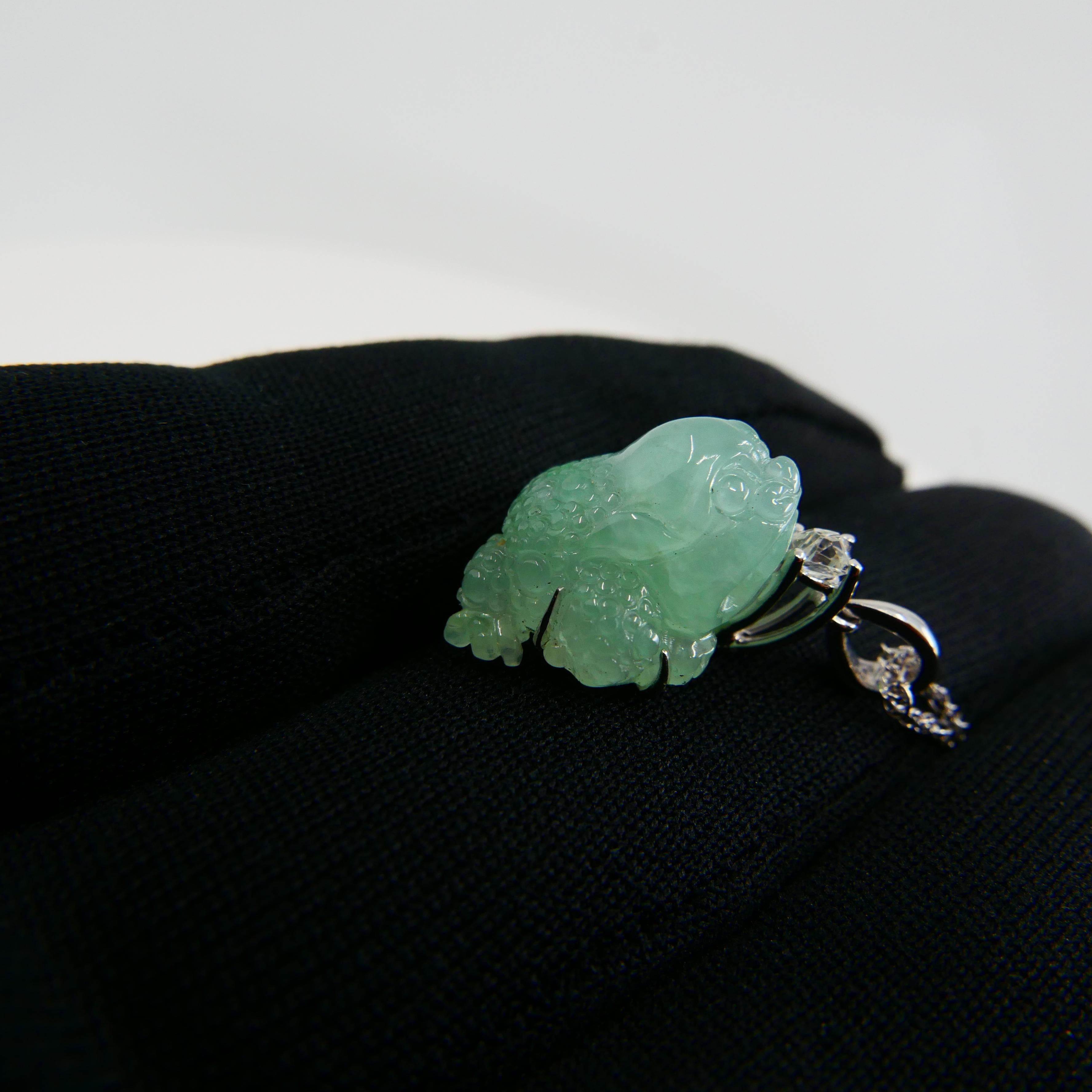 Certified Type A Jade Mythical Beast Drop Pendant Necklace, Icy Green 1