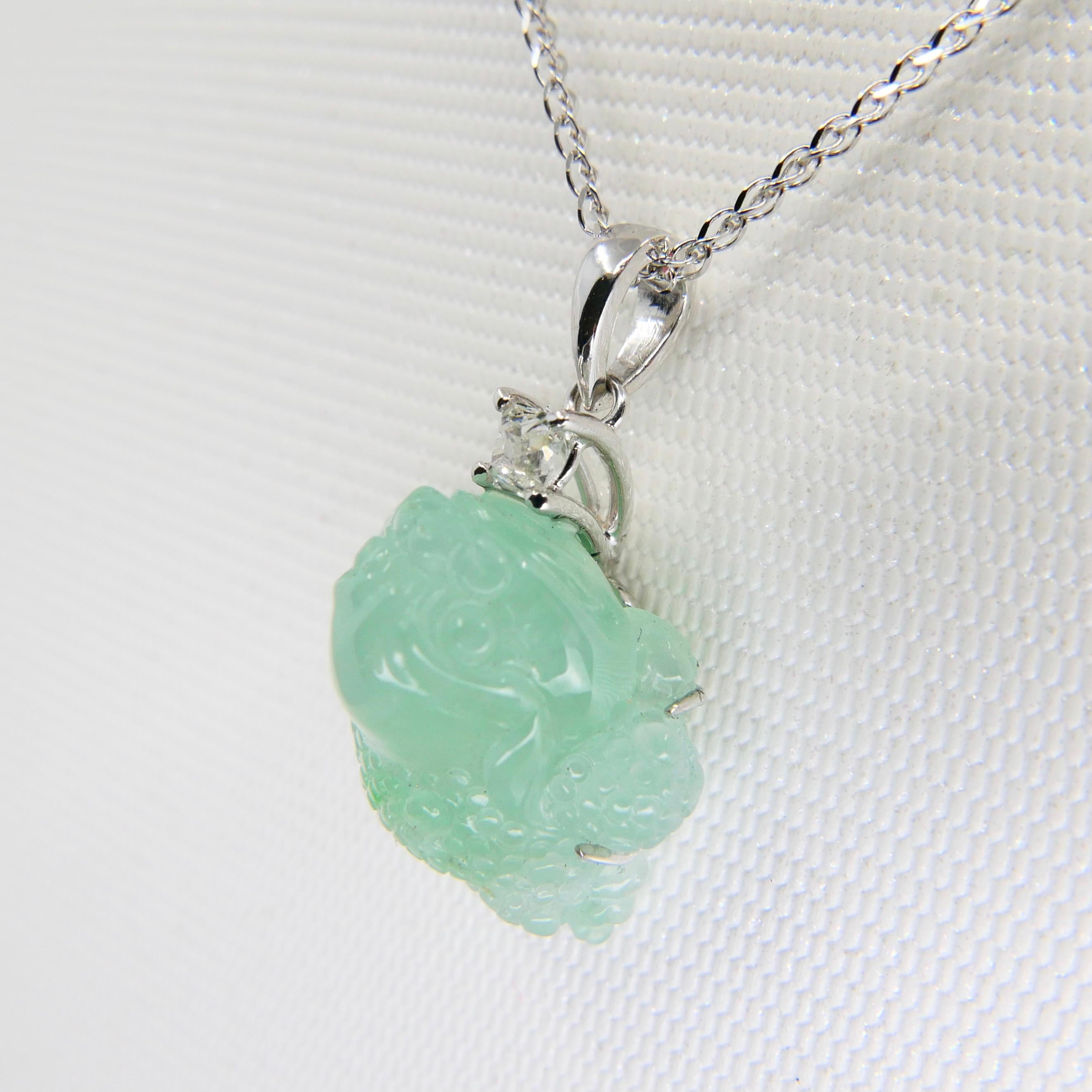 Certified Type A Jade Mythical Beast Drop Pendant Necklace, Icy Green 3