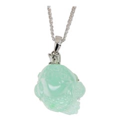 Certified Type A Jade Mythical Beast Drop Pendant Necklace, Icy Green