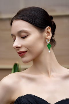 Certified Type A jade pearl flower dangle earring 18k gold