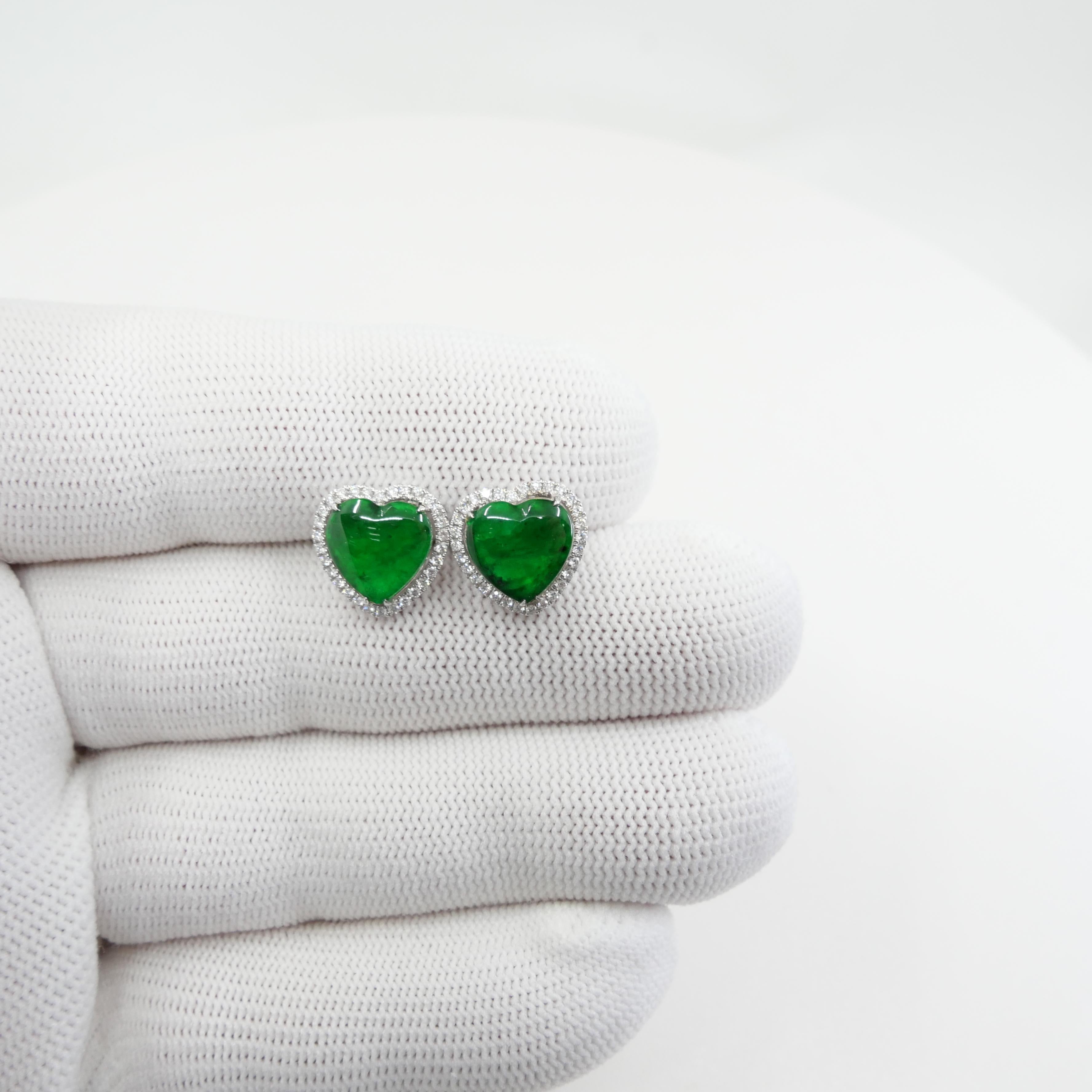 Zertifizierter Typ A Jadeit und Diamant-Ohrringe Imperial Jade, Spinatgrüne Farbe 7