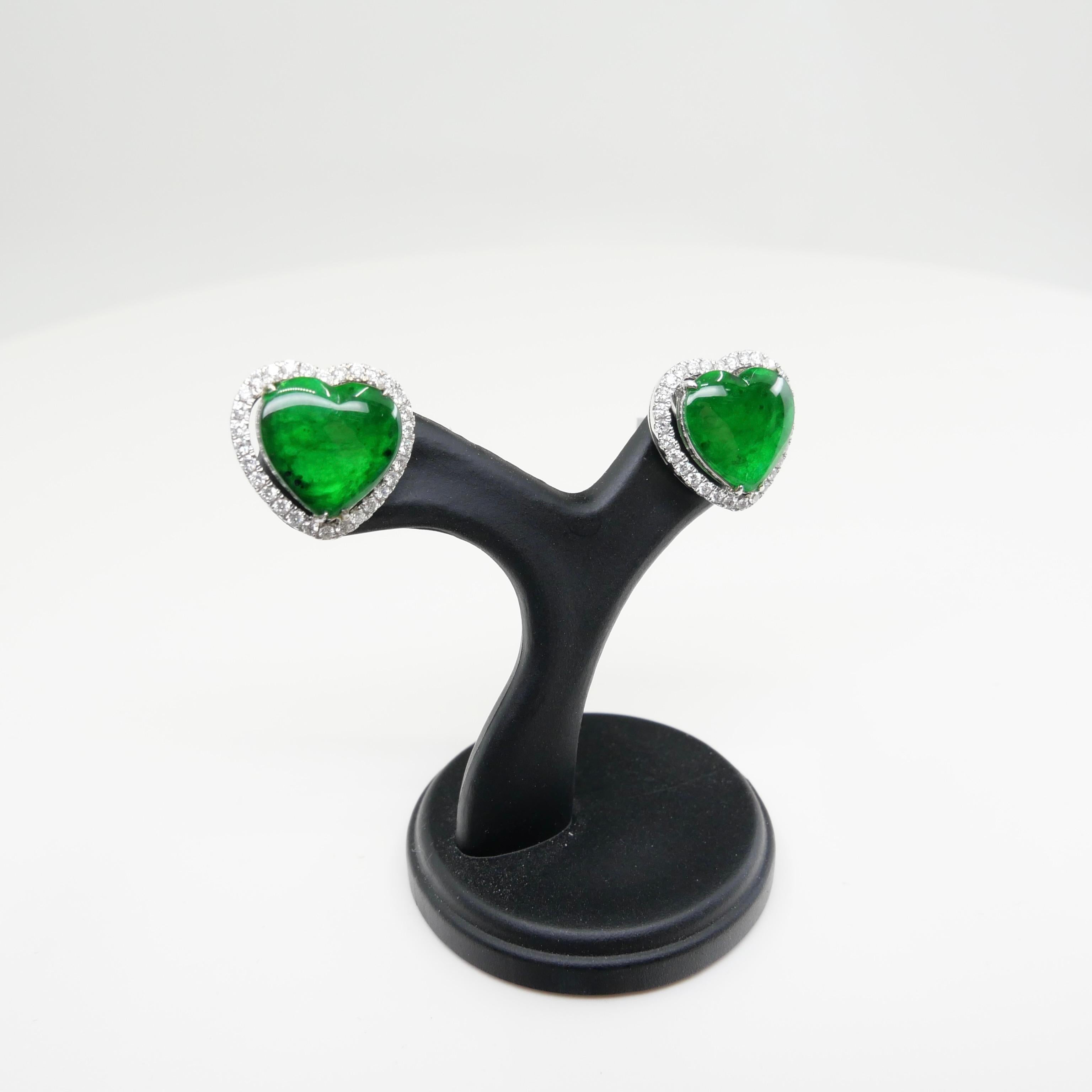 Zertifizierter Typ A Jadeit und Diamant-Ohrringe Imperial Jade, Spinatgrüne Farbe 8